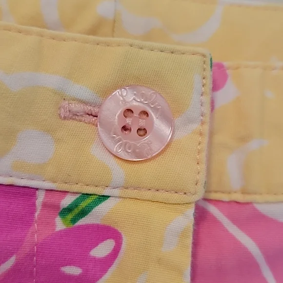 LILLY PULITZER Cropped Pink White Green Yellow Flower Print Pants Size 2 - Picture 2 of 13